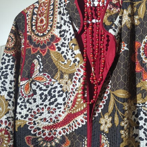 Alfred Dunner Brown/Tan/Red Lightweight Stitched Open Front Jacket Women's Sz 10 - Picture 2 of 8